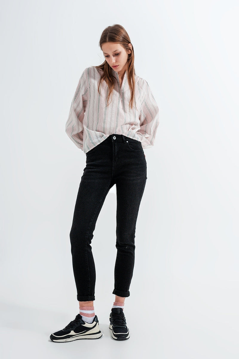 Striped Grandad Cropped Shirt
