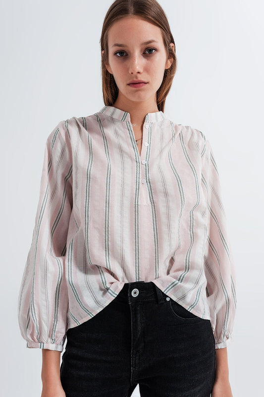 Striped Grandad Cropped Shirt