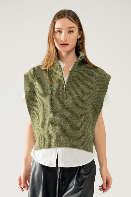 Zipped Green Turtleneck Vest