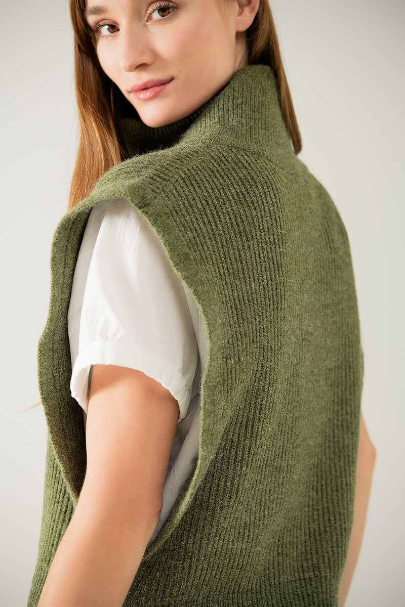 Zipped Green Turtleneck Vest