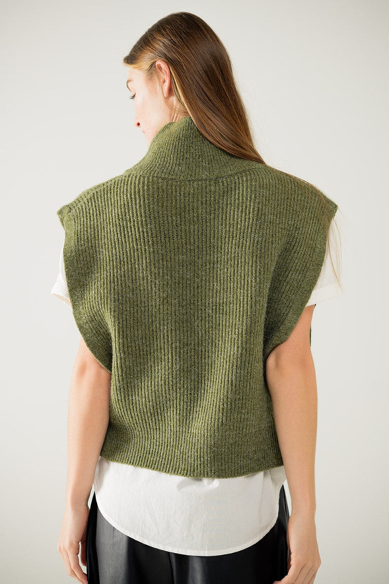 Zipped Green Turtleneck Vest
