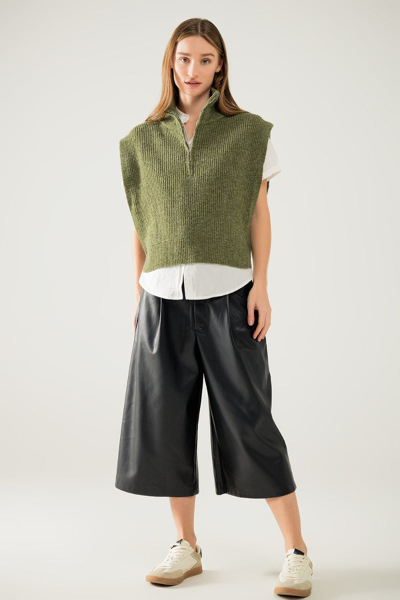 Zipped Green Turtleneck Vest