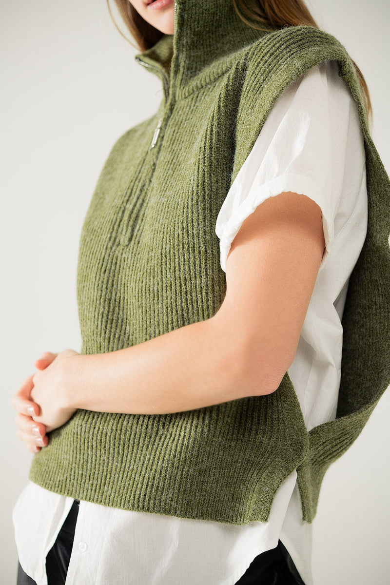 Zipped Green Turtleneck Vest