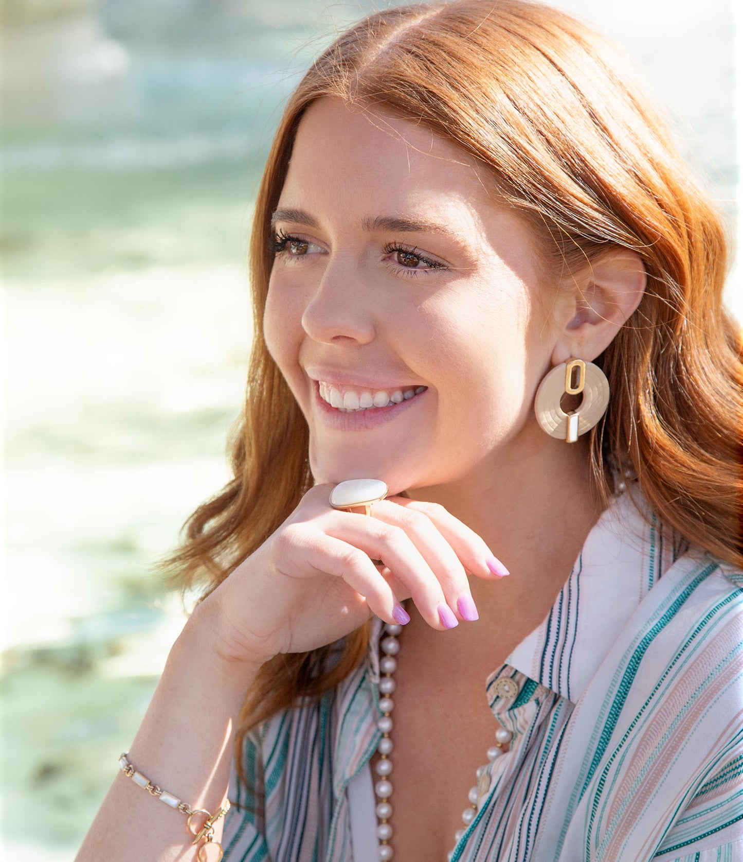 High Class White Mother of Pearl Golden Ring