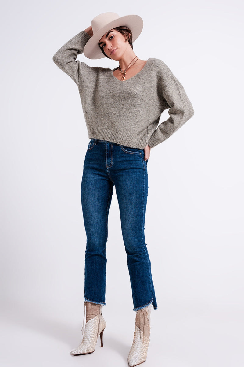 Asymmetrical Hem High Waist Jeans
