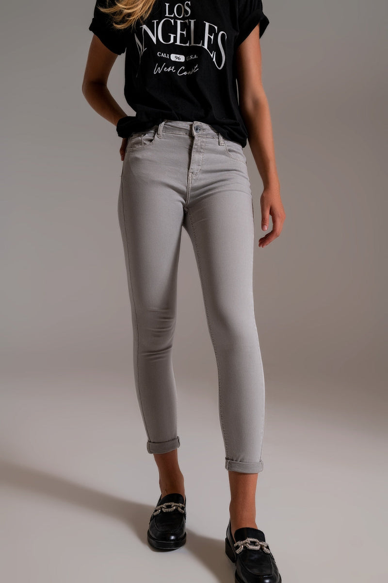 Soft Gray Skinny Ankle Jeans