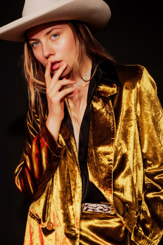 Emerald Velvet Oversized Blazer