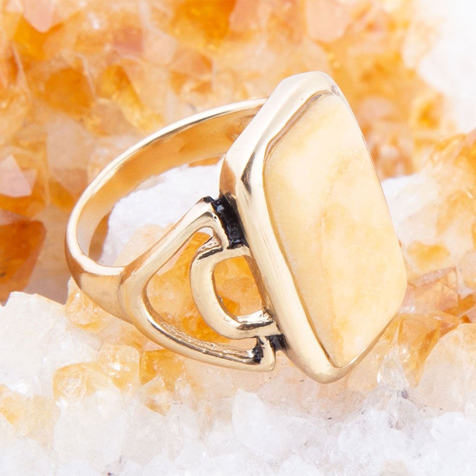 Luster Yellow Agate Golden Statement Ring