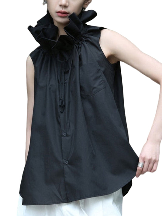Ruffle Collar Sleeveless Blouse