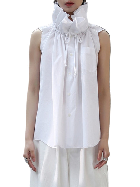 Ruffle Collar Sleeveless Blouse