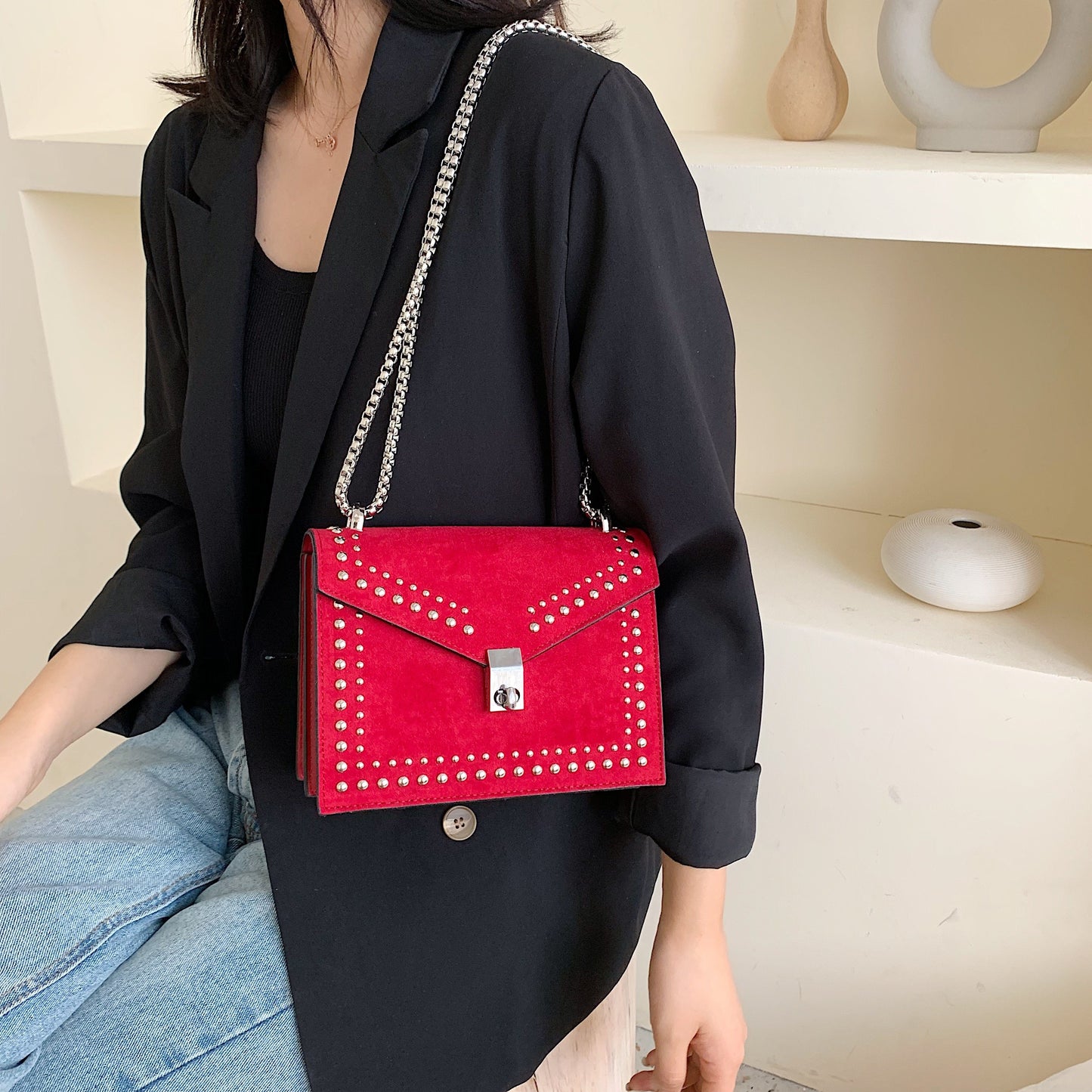 Rivet Chain Shoulder Bag