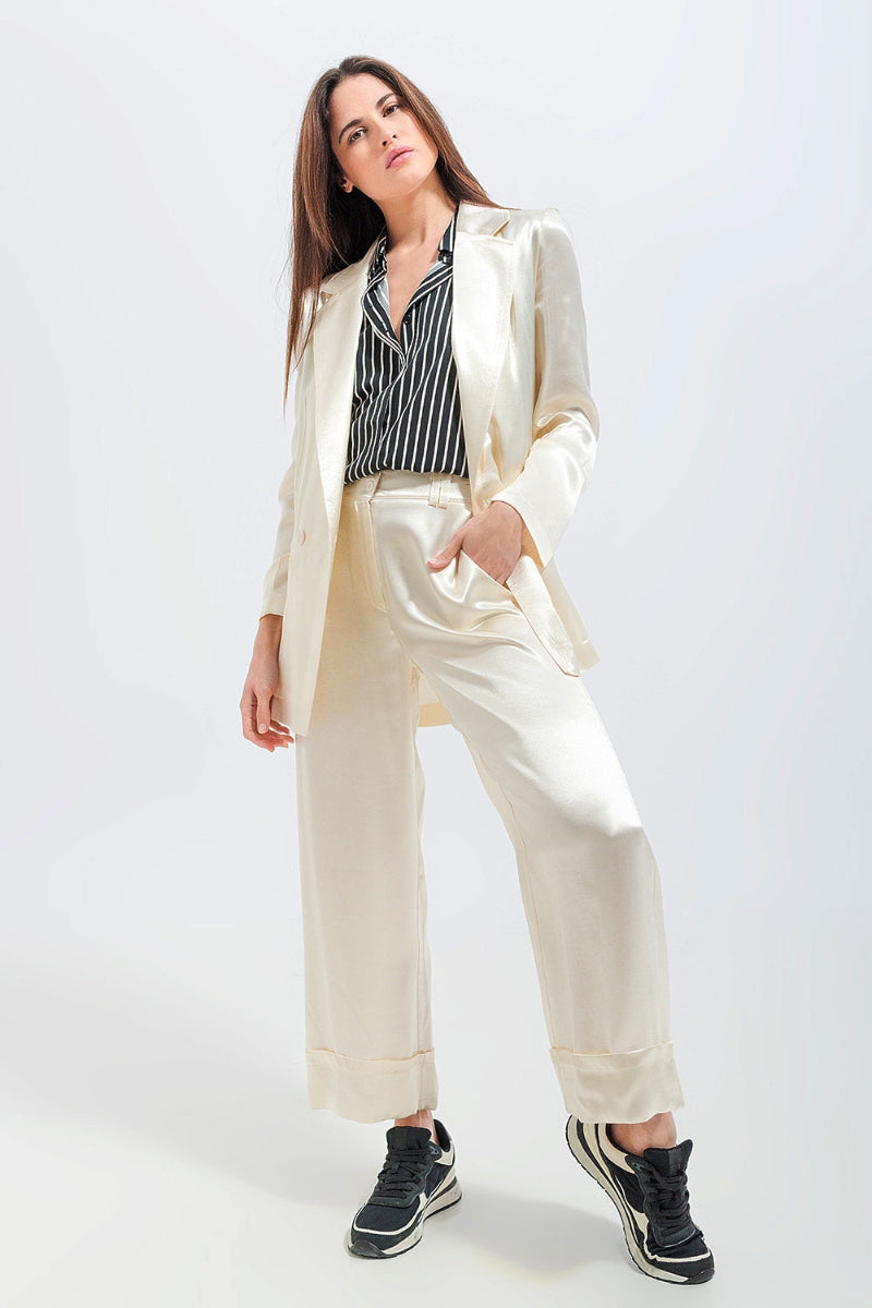 Cream Satin Tailored Blazer