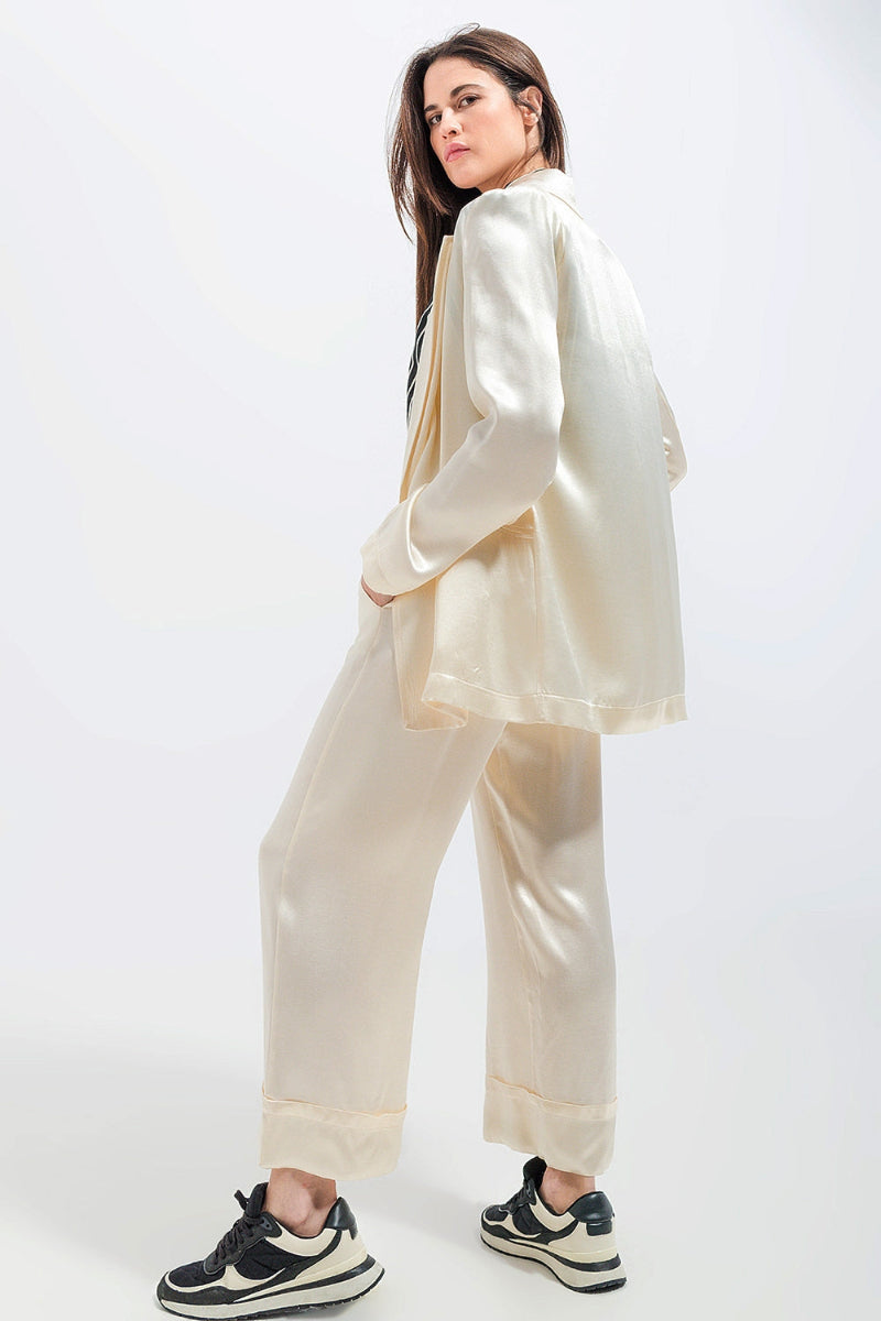 Cream Satin Tailored Blazer