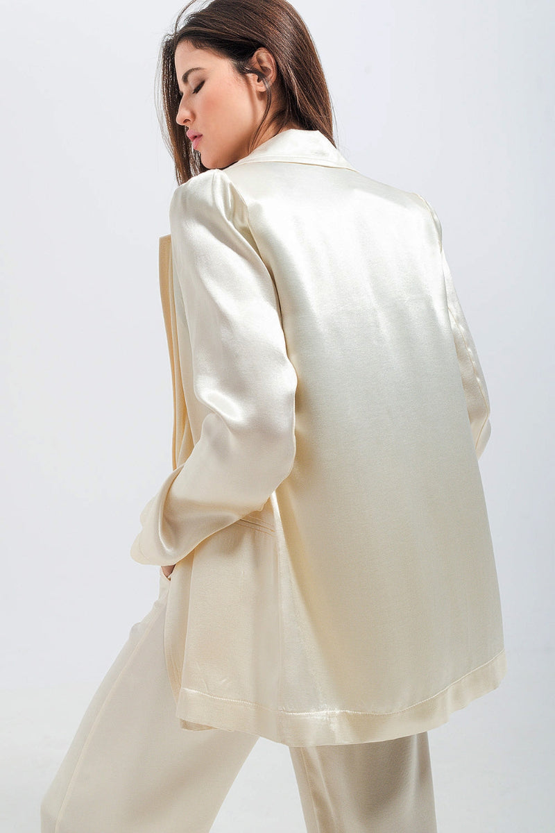 Cream Satin Tailored Blazer