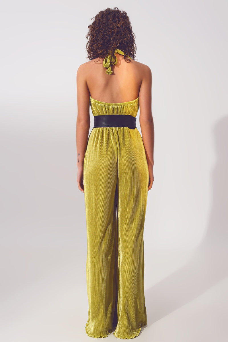 Emerald Satin Pleated Jumpsuit