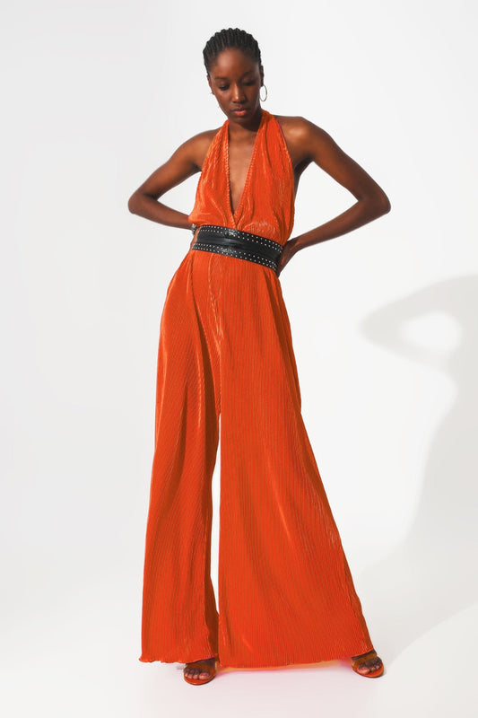 Sunset Satin Pleated Jumpsuit