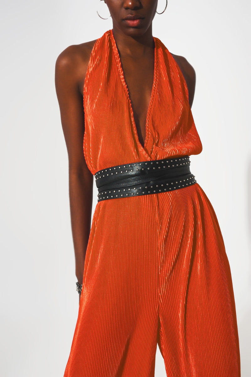 Sunset Satin Pleated Jumpsuit