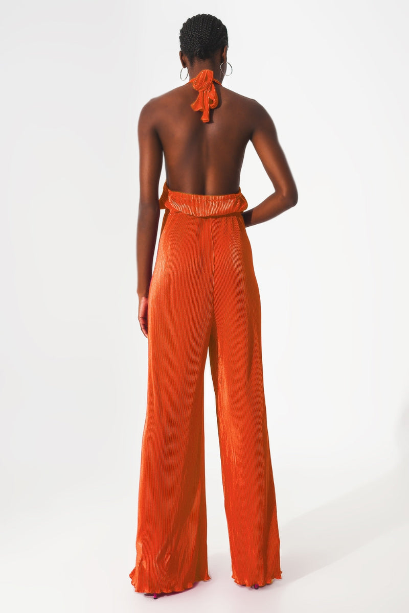 Sunset Satin Pleated Jumpsuit