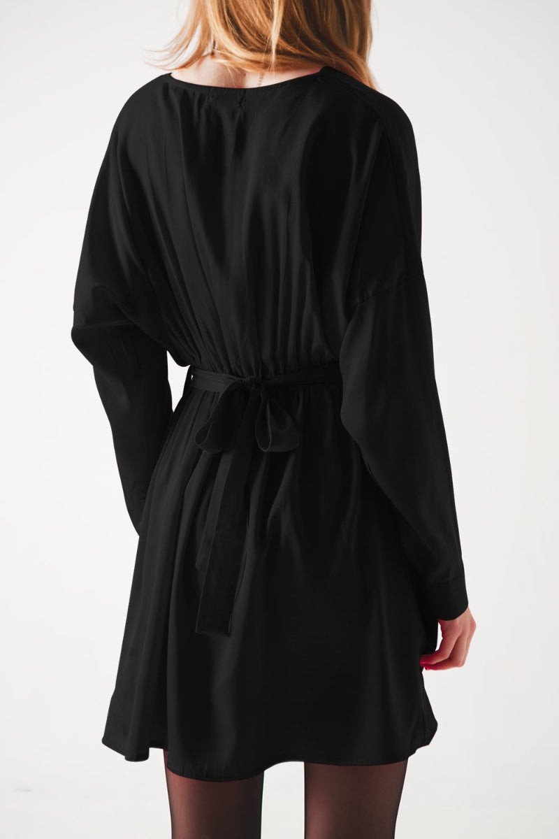 Satin Mini Dress in Black