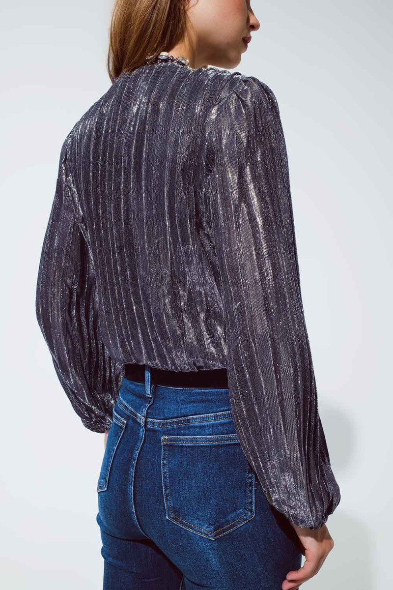 Silver Glitter V-Neck Top