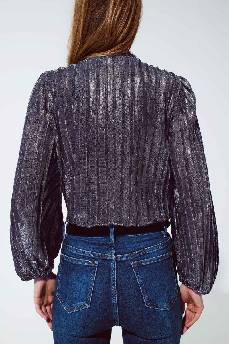 Silver Glitter V-Neck Top