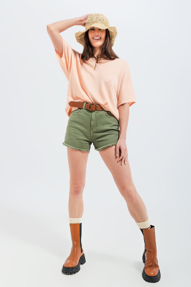 Blush V-Neck Short Sleeve Jumper