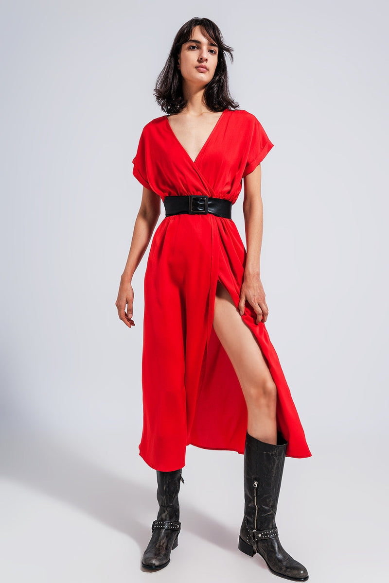Radiant Red Satin Maxi Dress