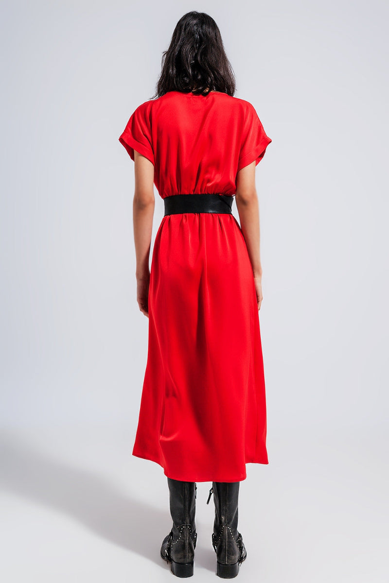 Radiant Red Satin Maxi Dress