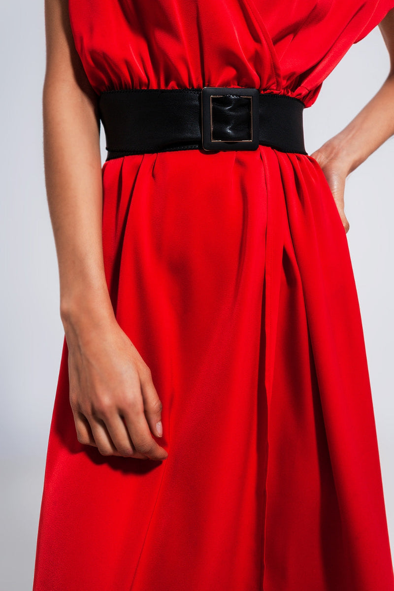 Radiant Red Satin Maxi Dress