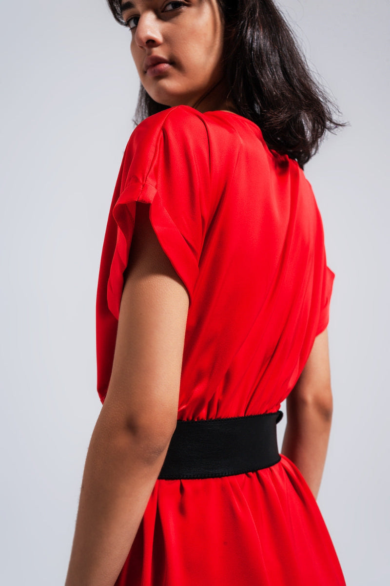Radiant Red Satin Maxi Dress
