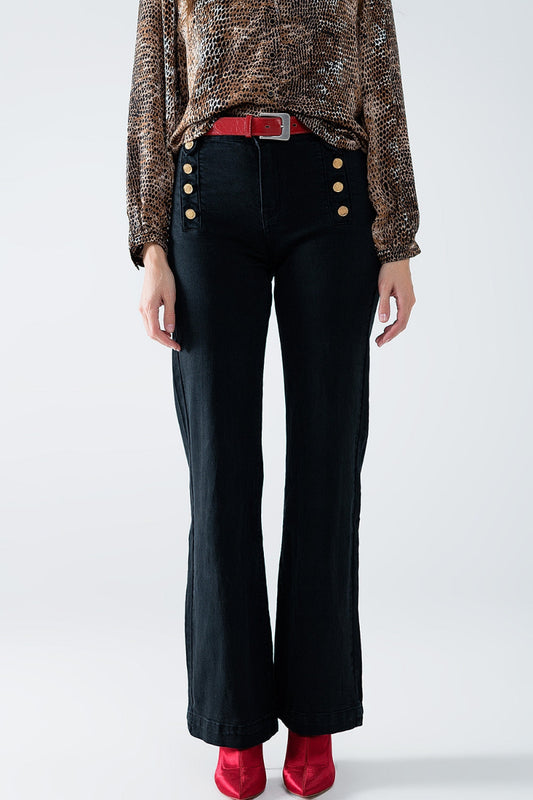 Midnight Buttoned Wide Leg Jeans