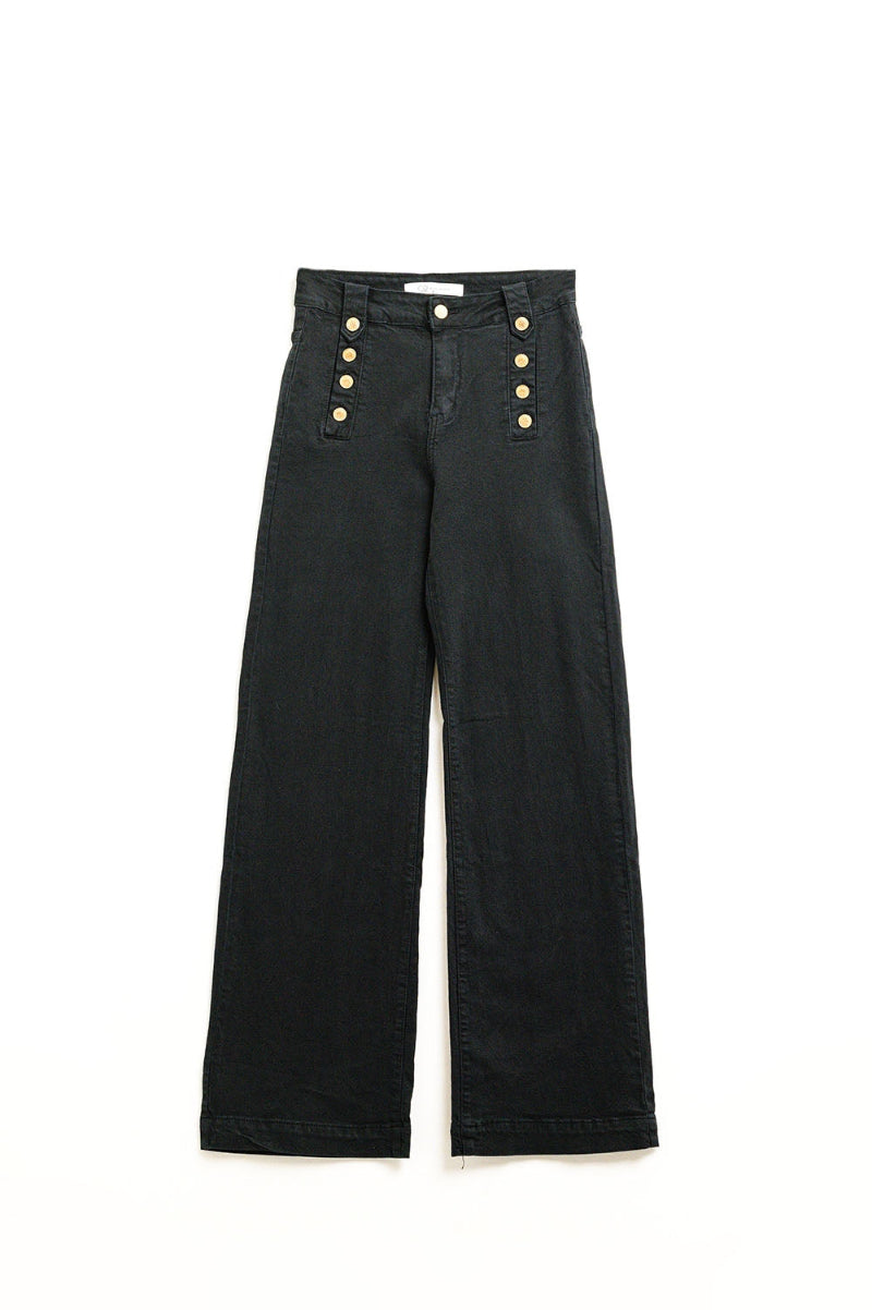 Midnight Buttoned Wide Leg Jeans
