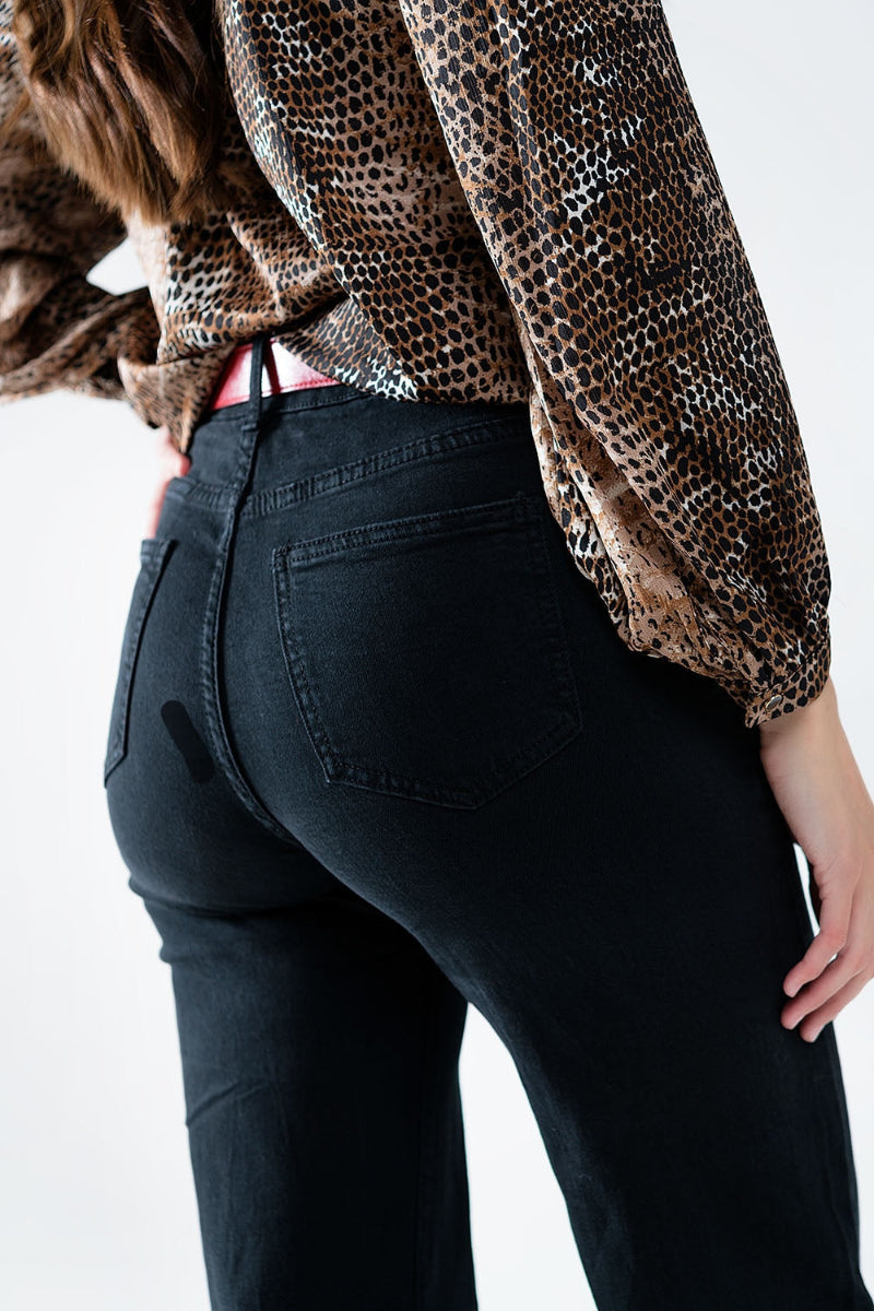 Midnight Buttoned Wide Leg Jeans