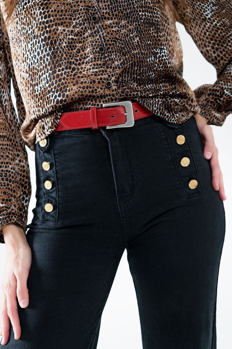 Midnight Buttoned Wide Leg Jeans