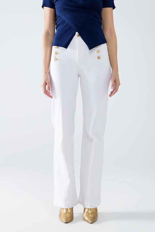 White Gold Button Straight Jeans