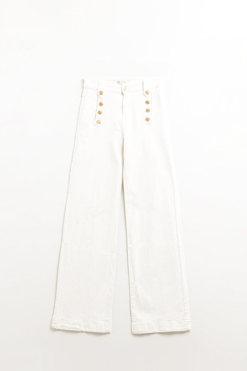 White Gold Button Straight Jeans