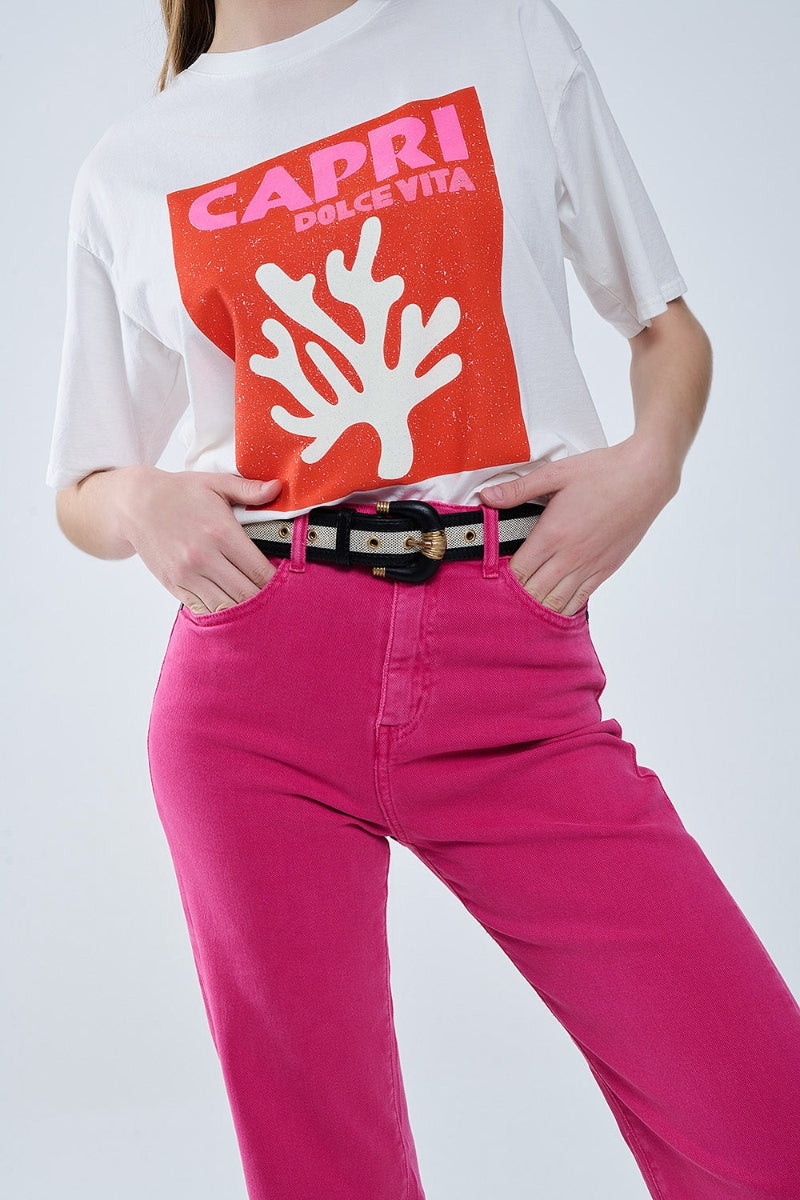 Magenta Cropped Straight Jeans