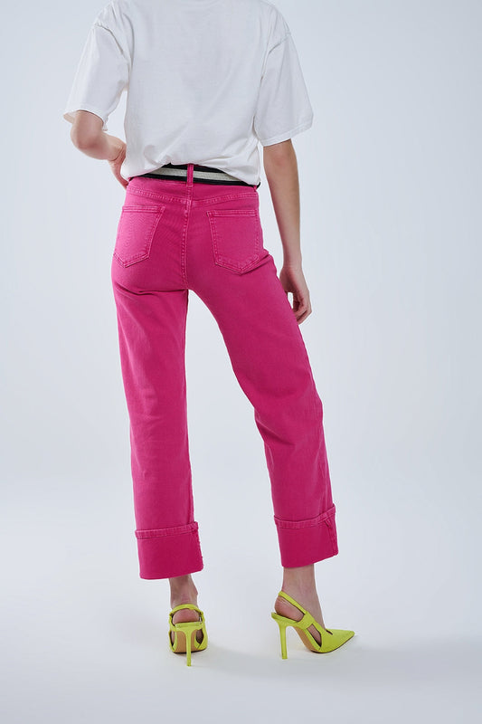 Magenta Cropped Straight Jeans