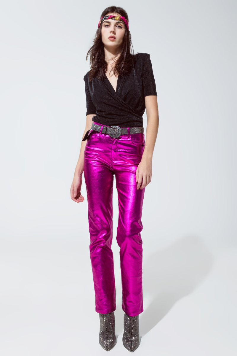 Fuchsia Glow Metallic Pants