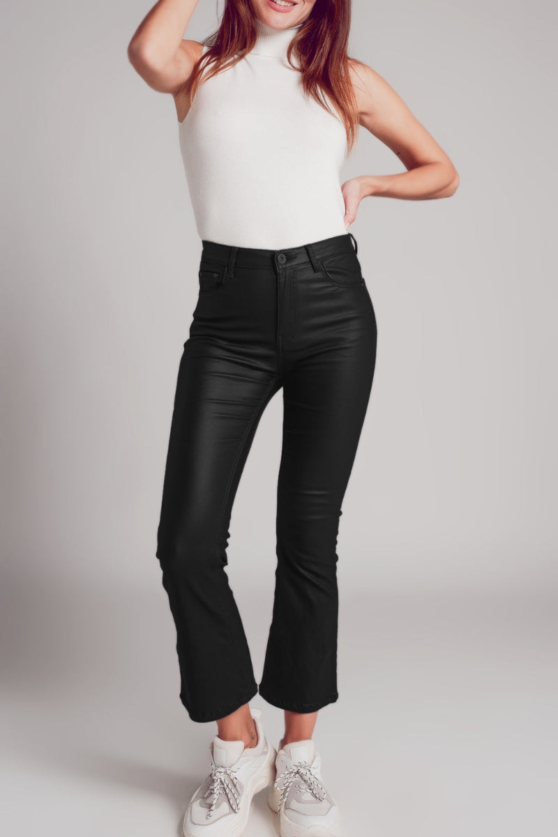 Stretch Faux Leather Flare Pants