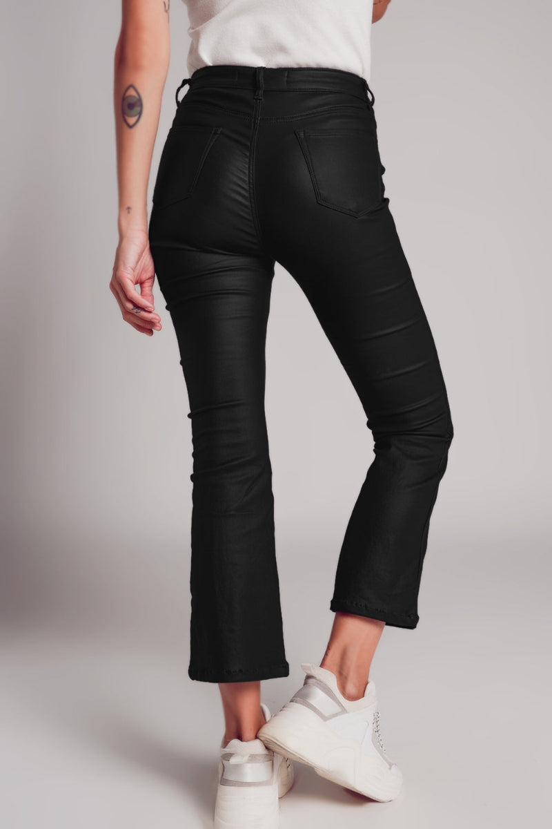 Stretch Faux Leather Flare Pants