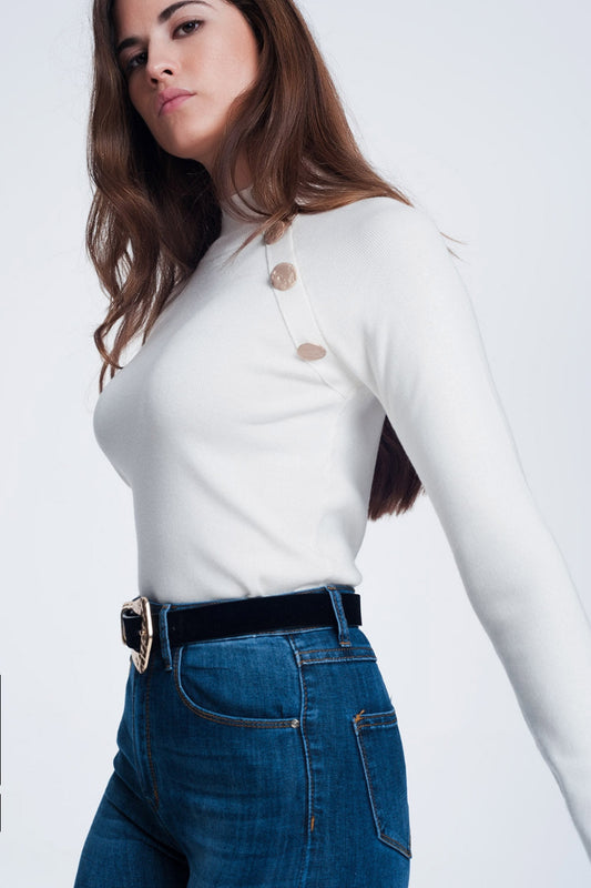 Polished Button Accent Sweatshirt