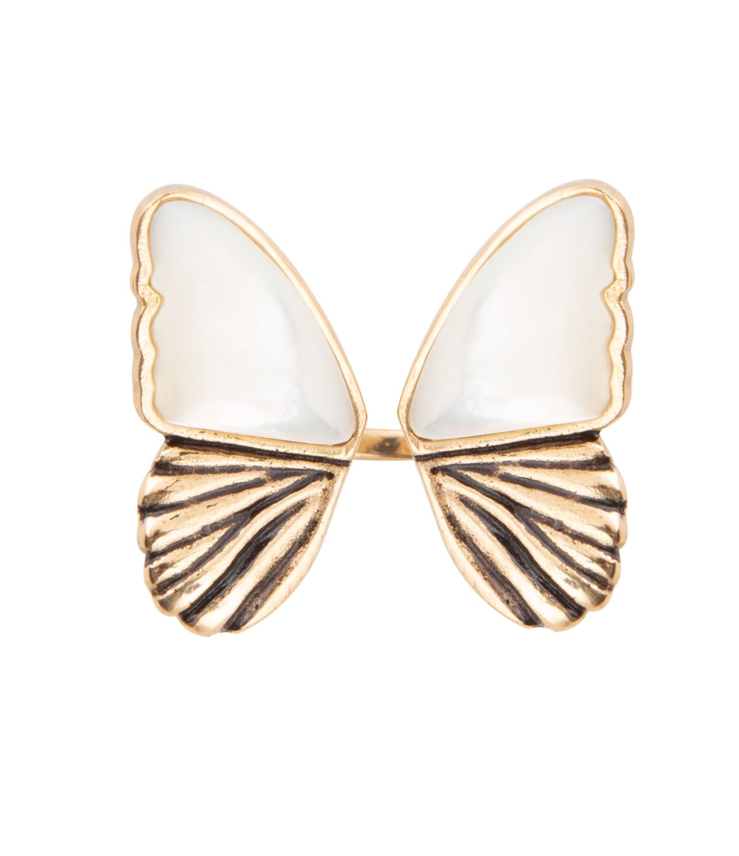 Mother of Pearl Golden Butterfly Statement Ring